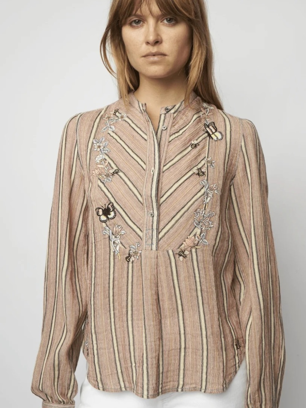 Helmut Lang Pink Striped Embroidered Button-Front Blouse